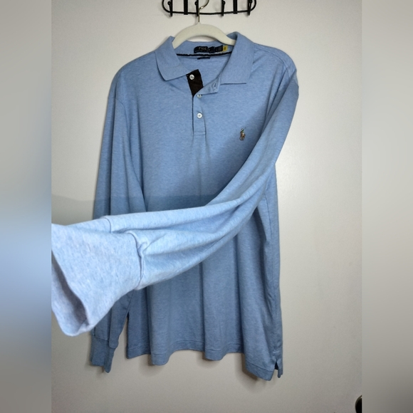 Polo Ralph Lauren (Size L) Men's Blue Button Slim Fit Soft Cotton LS Polo Shirt - Picture 6 of 15